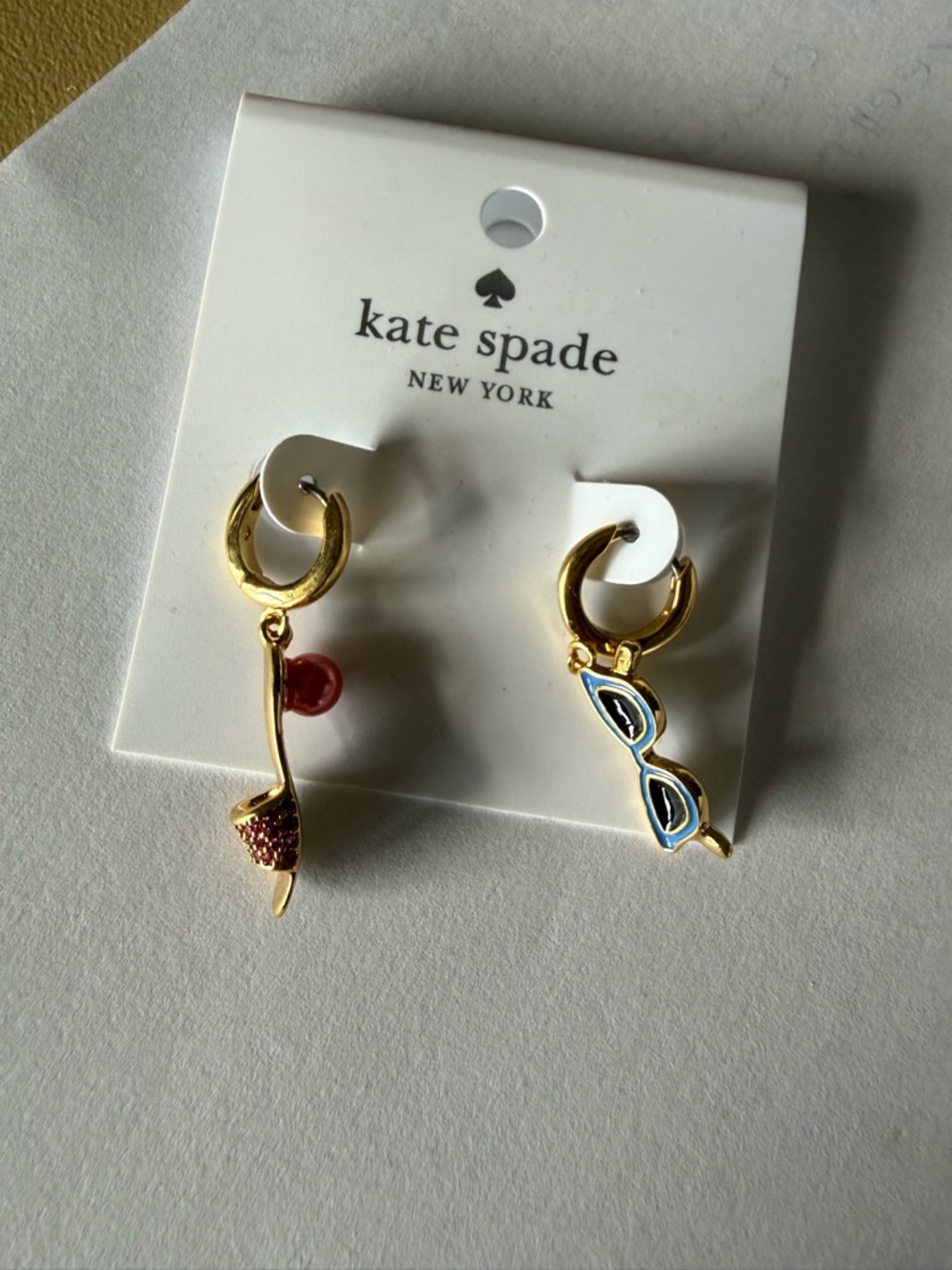 Kate Spade Gold-tone Mismatched Red & Blue Charm Hoop Earrings